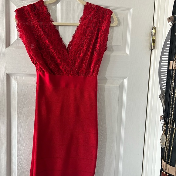 Arden B Red Lace Midi Dress - Picture 1 of 2